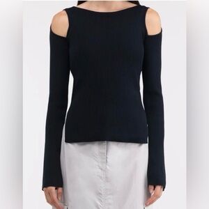 OAK + FORT Black Ribbed Cut out shoulder  Sweater